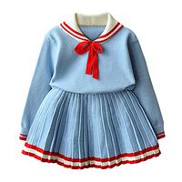Tomppy Infant Baby Girls Long Sleeve Warm Sweater Tops + Knit Pleated Skirt Kids School Girl Uniform Clothes Outfits (Light Blue, 12-24 Months)