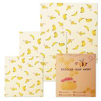 Natural Beeswax Food Wrap, Manfore Reusable Biodegradable Wax Food Wrap, Ecological Replacement to Plastic Wrap, Set of 3 Zero Waste Food Wrapping Paper, Washable Bowl Covers(Banana)