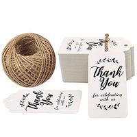 Original Design Thank You for Celebrating with Us Tags, 100PCS Paper Gift Tags with 100 Feet Natural Jute Twine Perfect for Wedding,Baby Shower and Party Decoration (White)