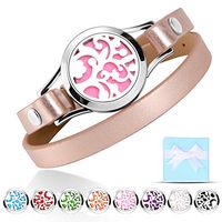 Essential Oil Diffuser Bracelet, Conor Stainless Steel Aromatherapy Locket Bracelet & Leather Band with 8pcs Washable Refill Pads Jewelry Gifts for Women, Girlfriend, Mother,Sister, Aunt