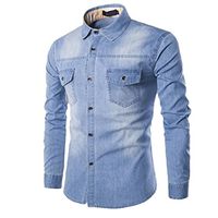 Dacawin Men's Autumn Casual Shirt Fashion Slim Fit Denim Cotton Long Sleeve Top Blouse