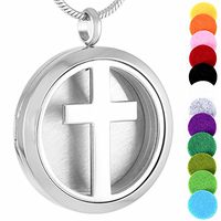 memorial jewelry High Polished 30Mm Round Stainless Steel Cross Designed Perfume Locket Aromatherapy Essential Oil Diffuser Necklace