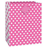 Unique Industries, Large Gift Bag, 12.5 x 10.5 inches - Hot Pink Polka Dot