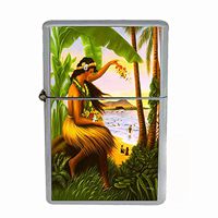 Perfection In Style Wind Proof Dual Torch Refillable Lighter Vintage Hawaiian Art Design 001