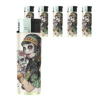Butane Refillable Electronic Lighter Set of 5 Pieces Skull Design-001