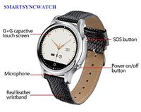 SmartSyncWatch (Silver Round Case & Black Leather Strap) : SmartWatch , Connect Sync to iOS (iPhone/iPad) / Android SmartPhones for Notifications, Calls, Phonebook, Music, etc. Built-in Pedometer.