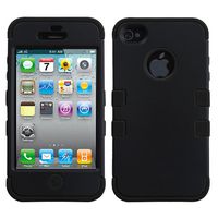 MYBAT Rubberized Black/Black TUFF Hybrid Phone Protector Cover for Apple iPhone4/4s