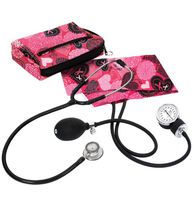 Prestige Medical Aneroid A121-RPK Sphygmomanometer Clinical Lite Stethoscope Kit, Ribbons and Hearts Pink