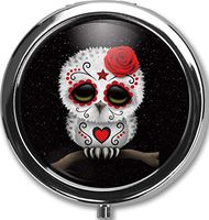 Owl Custom Round Black Pill Case Pocket 2.1 inches Medicine Tablet Holder Organizer Case for Purse/Three-Compartment Pill Box/Black Pill Case