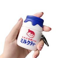 ICI-Rencontrer Creative 3D Smiling Girl Yogurt Bottle Design Airpods Case Cute Airpods Accessories Soft Silicone Protective Bluetooth Wireless Earphone Charging Case Blue Cap