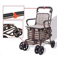 EGCLJ Aluminum Foldable Rollator Walker Walking Aid with Seat & Shopping Basket, Lightweight 4 Wheeled Adjustable Height Shopping Trolley Medical Walker