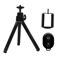 wumedy Adjustable Tripod Phone Holder Extendable Stand Aluminum Alloy Self-Timer Mount Tripods (Tripod+Clip+Remote Control),Black