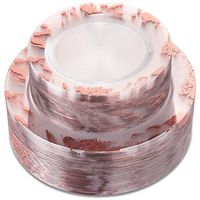 NERVURE 102PCS Clear with Rose Gold Marbling Plastic Plates-Disposable Plastic Plates with Rose Gold-Plastic Wedding Party Plates Including 51 Plastic Dinner Plates 10.25Inch,51 Salad Plates 7.5Inch