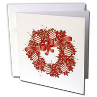 3dRose Peppermint Ornaments on Red Wreath - Greeting Cards, 6 x 6 inches, set of 12 (gc_35889_2)