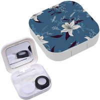 Portable Contact Lens Case Box Travel Kit Mirror + Bottle + Tweezers Container Holder [ Trendy Floral Many Kind ]