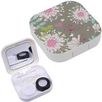 Portable Contact Lens Case Box Travel Kit Mirror + Bottle + Tweezers Container Holder [ Floral ]