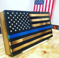 Rustic Wood Thin Blue Line American Flag Concealment Cabinet