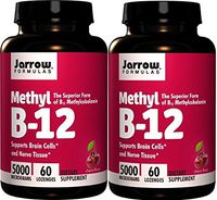 Jarrow Formulas Methylcobalamin (Methyl B12) 5000 mcg CHERRY 120 Lozenges, 2 Bottles