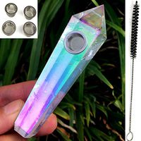 3.5-4.5 Inches Natural Quartz Stone Healing Crystal Point Wand Craft with 5 Metal Filters &1 Brush (White Aura)