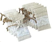 PoshNPretty Lace and Linen Drawstring Bags Rustic Natural - Set of 120 Bags - Choose Size (3 x 4 inches)