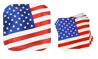 Square Patriotic Colors Plates and Napkins 28 Piece Set ~ Serves 14 (Stars and Stripes)