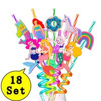 Mermaid Party Favors Drinking Plastic Straws Reusable For Mermaid Birthday Supplies Baby Shower Girl (18PCS)