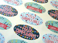 Pack of 30 Feliz Cumpleanos Spanish Espanol Birthday Greeting Stickers, Colorful Oval Self-Stick Labels for Cards, Envelopes, Craft, Decoration