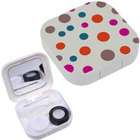 Portable Contact Lens Case Box Travel Kit Mirror + Bottle + Tweezers Container Holder [ Bright Memphis Polka Dots ]