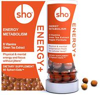SHO 'Energy+' Refill: Vegan Energy Alert Focus Supplements | Matcha Green Tea Extract & Vitamin B Complex with Caffeine | Calm Energy Boosters for Women and Men Without Jitters | 60 Energy Gel