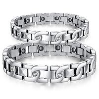 FCZDQ Cystal Magnetic Therapy Health Bracelet Stainless Steel Winding Chain Couple Bracelet