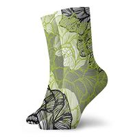 YIEOFH Floral Green Grey Line Stripe Novelty Boys Girls Fashion Cute Funny Casual Art Crew Socks