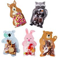 UPKOCH 50pcs Clear Resealable Cellophane Bags with Cartoon Animal Food Cards for Bakery, Candle, Soap, Cookie, Candies, Dessert