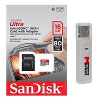 SanDisk Ultra 16GB MicroSD HC Class 10 UHS-1 Mobile Memory Card for LG K10 K7 K5 K4 G Vista 2 Tribute 2 Bello II G4 Beat AKA Magna Spirit Leon Joy with MemoryMarket MicroSD & SD Memory Card Reader