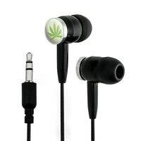 Marijuana Leaf Sketch Pot Weed Novelty in-Ear Earbud Headphones - Black