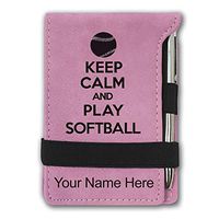 Mini Notepad, Keep Calm and Play Softball, Personalized Engraving Included (Pink)