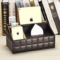 T-ZJHC Multi-Function Tissue Box Desktop Living Room Coffee Table Storage Box Remote Control, Black Sheepskin Pattern