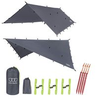 12ft Extra Large Tarp Hammock Waterproof Rain Fly Tarp 185in Centerline - Lightweight Ripstop Fabric - Stakes Included - Survival Gear Backpacking Camping Accessories - Multiple Colors (Gray)