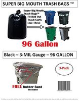 Super Big Mouth Trash Bags 96 Gallon 3-Pack Plus 1 Free Rubber Tie Down Band
