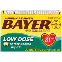 Aspirin Regimen Bayer 81mg Enteric Coated Tablets, #1 Doctor Recommended Aspirin Brand, Pain Reliever,32 Count