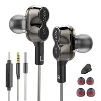 CLOUDMUSIC Ear Buds in-Ear Earphones Noise Isolating Headphones Wired Bass with Mic HiFi Music for Phones (Dual Drivers, Black)