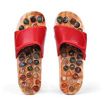 ZHOUHUAW Foot Massage Slippers with Natural Stone, for Acupoint Massage Shiatsu Arch Pain Relief,Red,22.5cm