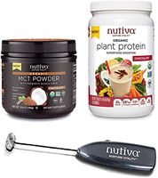Nutiva Keto Bundle with Organic Plant Protein, MCT Powder, and Blender Wand (Chocolate)