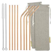 STRAWTOPIA Long Rose Gold Straight Bent Metal Straws (8 Pack) Stainless Steel Straws Drinking Reusable with Case, Cleaning Brushes, Fits 30 40oz Tumblers, Dishwasher Safe, 6mm Wide (10.4 inches)