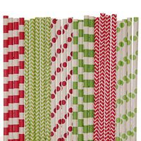 Christmas Paper Straws (christmas-red lime green-striped polka dot chevron, 25)