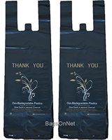 Small (6.5"W x 4.5" D x 20" H) Black, Oxo-Biodegradable Plastic Shopping Bags, Thank You Printed in Silver , 24 Micron, HDPE, 1000 Bags /Box