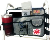 Walker Bag(Double-Sided) with Cup Holder for Walker by P&F | Deluxe Walker Accessories | Attachments Pouch for Rollator or Folding Walker (Gray)