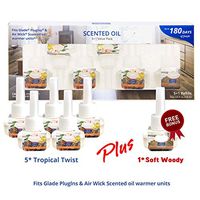 Clean-n-Fresh Scented Oil Refills，5pc Tropical Twist + Free Bonus 1pc Soft Woody, 120ml 4oz, Fits Glade & Air Wick Warmer (NOT Include)