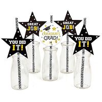 Pack of 36 Graduation Straws Striped Paper Straws with Graduation Charms