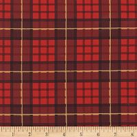 Michael Miller Metallic Nutcracker Plaid, Cranberry