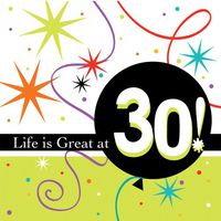 Life is Great 3-Ply 30th Birthday Beverage Napkins 16 Per Pack